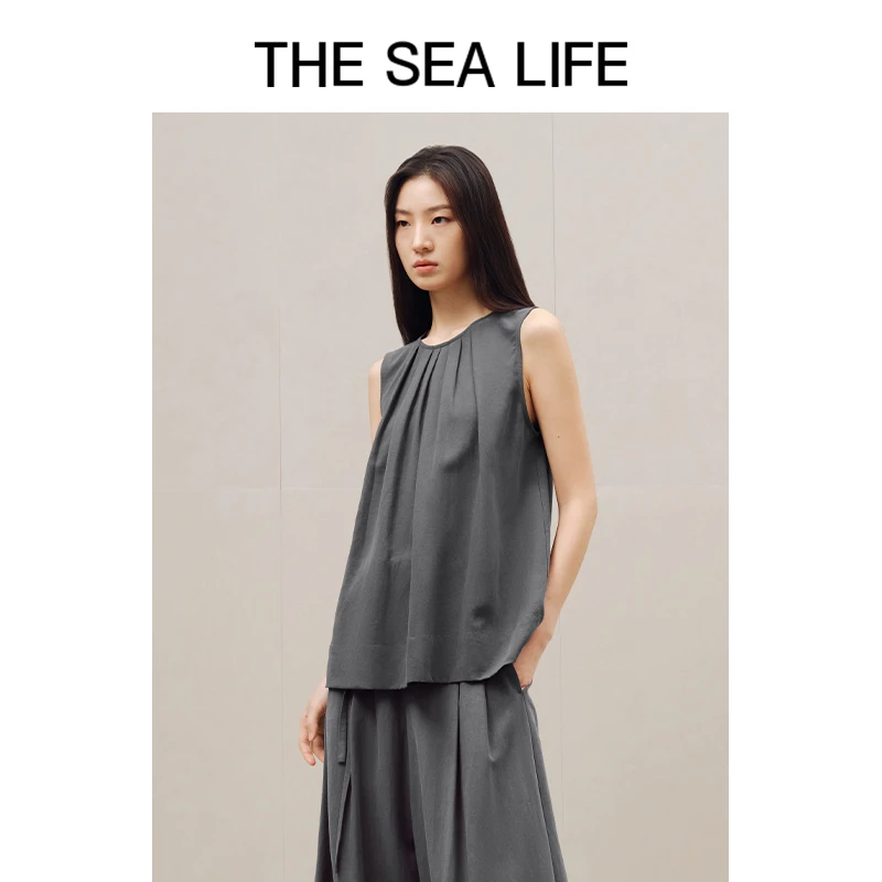 商场同款欧海一生 莱赛尔天丝无袖T恤25夏无袖上衣thesealife0501