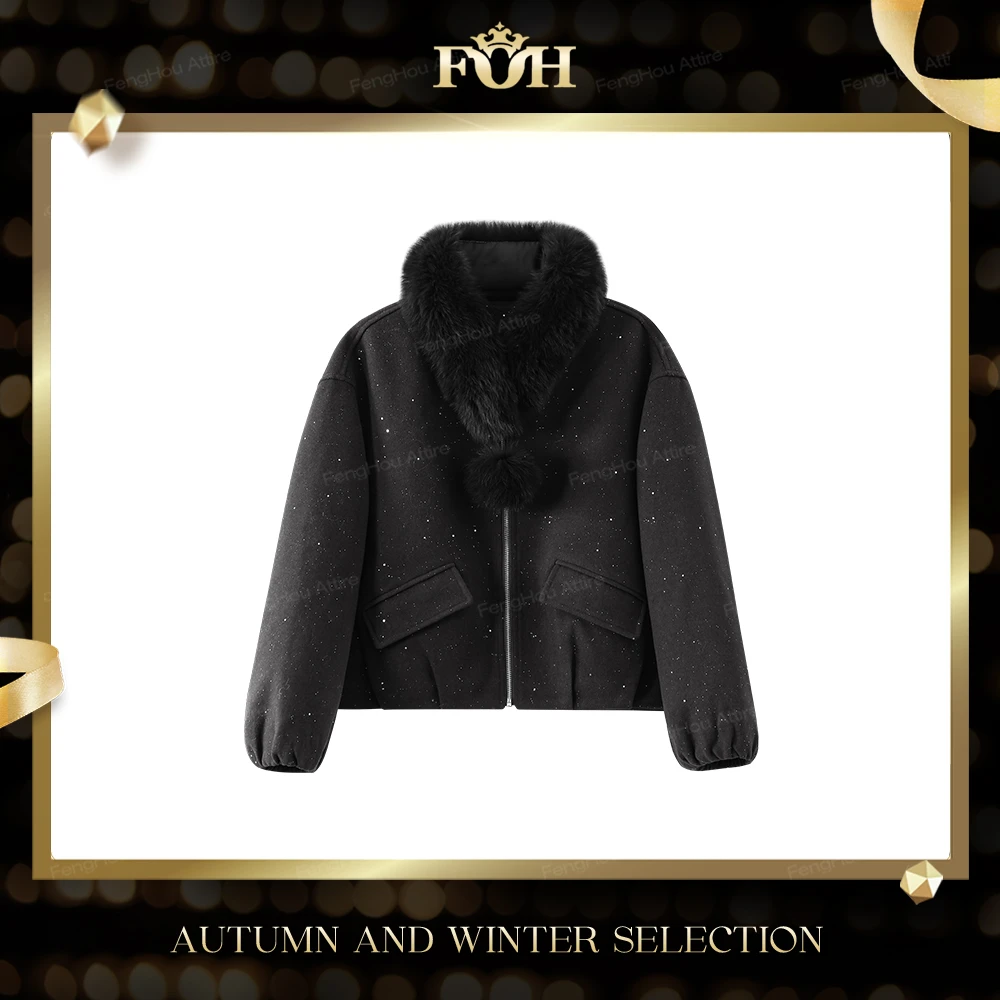 【封后轻奢设计】时尚大毛领亮闪撒银羽绒服大衣外套13851