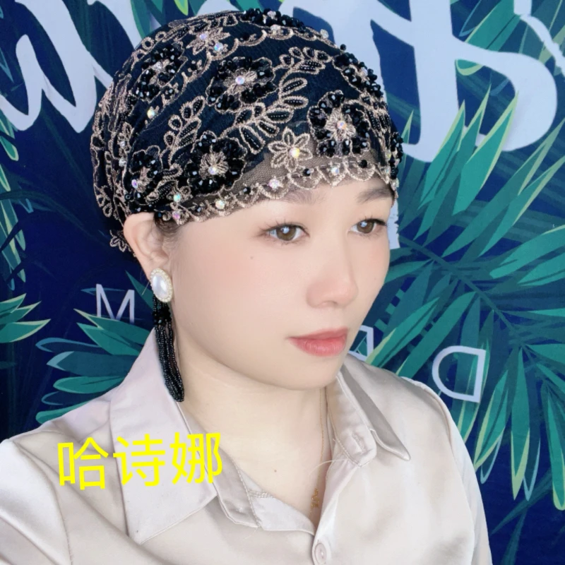 哈诗娜2025新款纱巾手工帽子时尚高档女士可爱包头时尚水花朵百搭