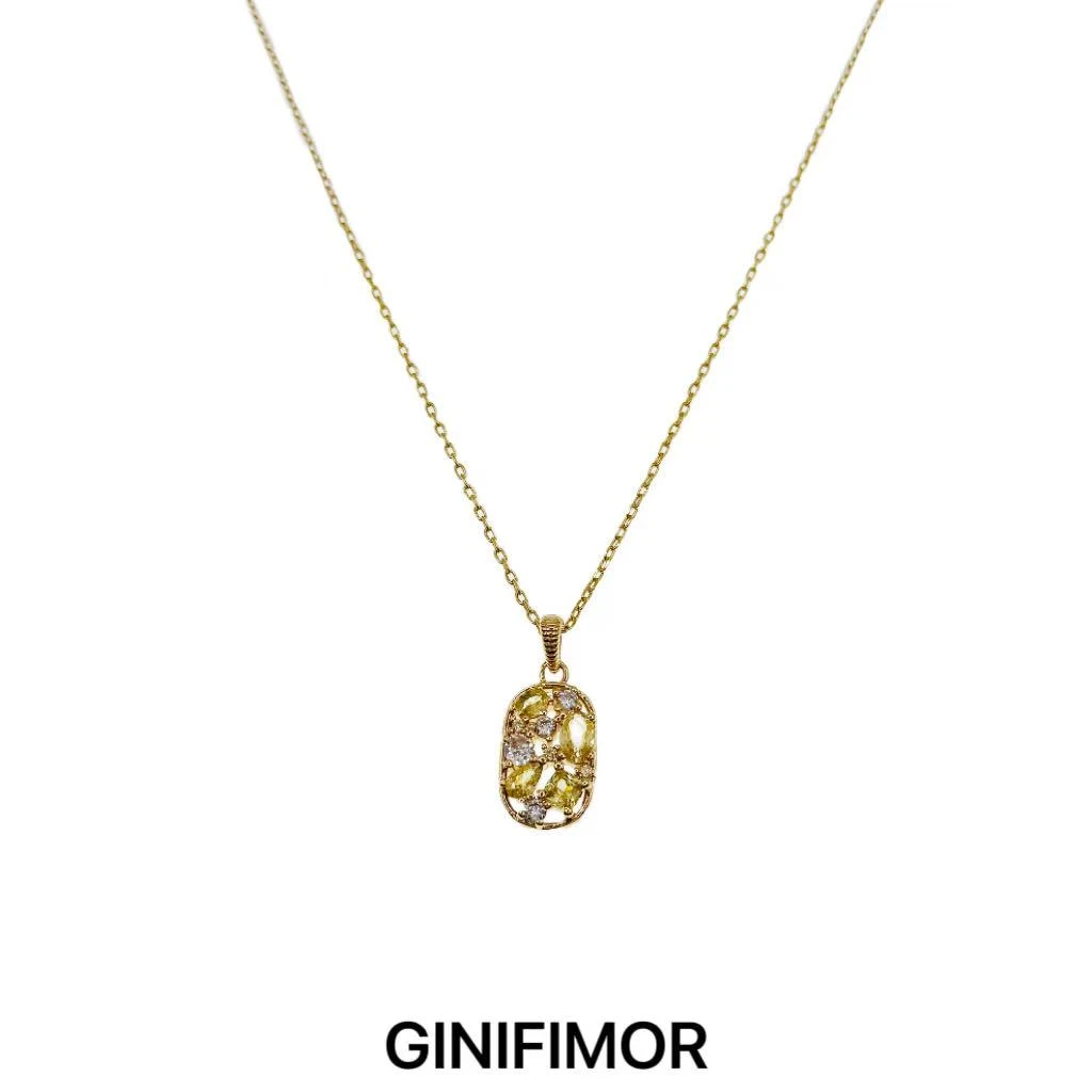 GINIFIMOR 铜合金项链 a777 繁星镶嵌冰糖黄项链镂空织梦网吊坠