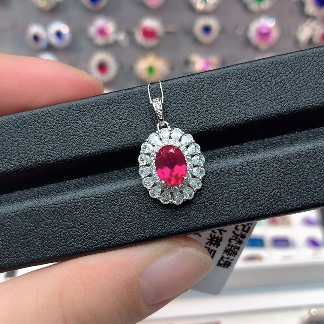 吊坠925银培育卢比莱色宝石