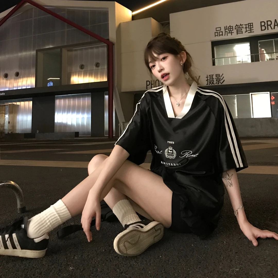 ANDEARDI夏季新款宽T恤松运动休闲情侣韩版ins短袖薄款少女