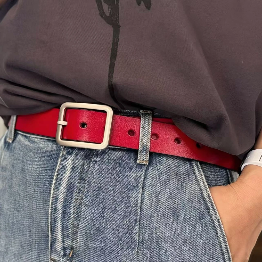 【顾文婷推荐】时尚韩版ins高级银扣真 皮腰带