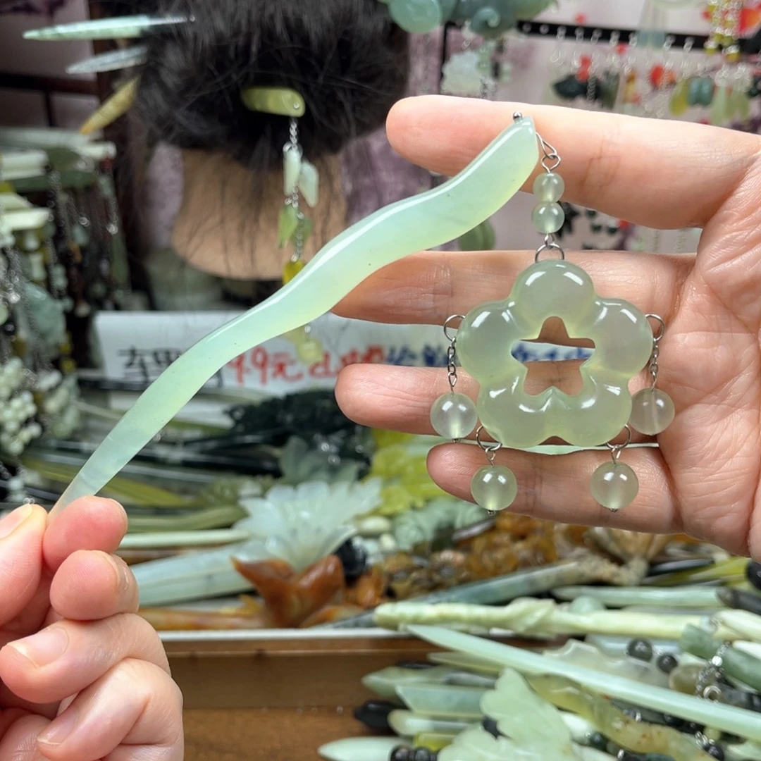 岫玉未镶嵌发饰长度14.5厘米左右