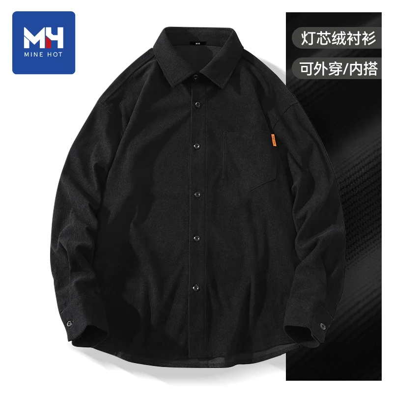 唐狮集团MH男士衬衫秋季古巴领灯芯绒外套美式高街长袖衬衣男N