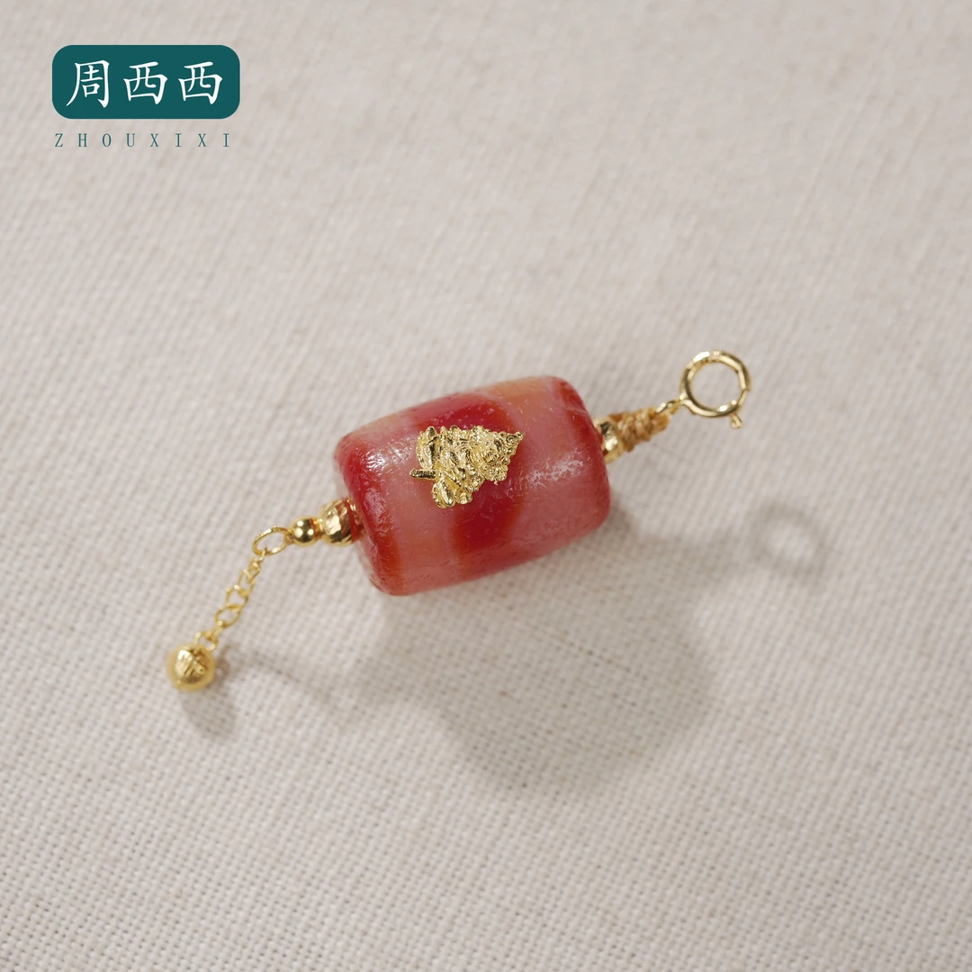 周西西精美珠宝18K玛瑙桶珠吊坠1.5*1.1气质百搭多样性发货19391