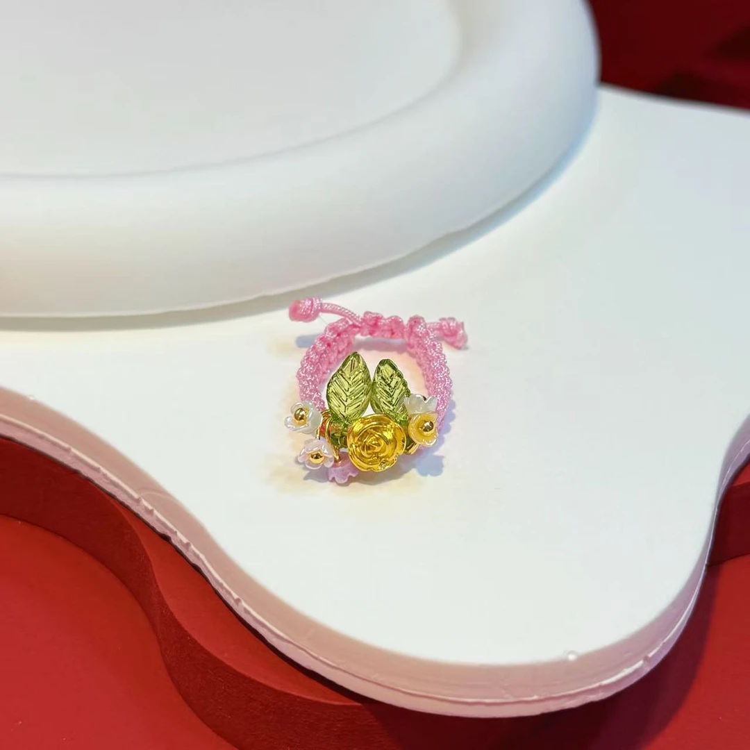 足金镶嵌水晶玫瑰花戒圈HNZ10813