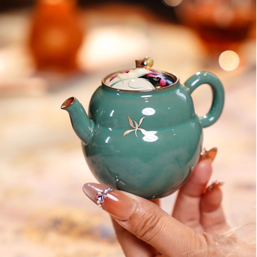 三秋月.陶瓷兰花壶喝茶饮茶家用手工精美泡茶壶复古泡茶器茶具