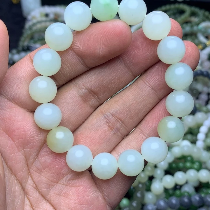 和田玉未镶嵌手串俄料 带翠青