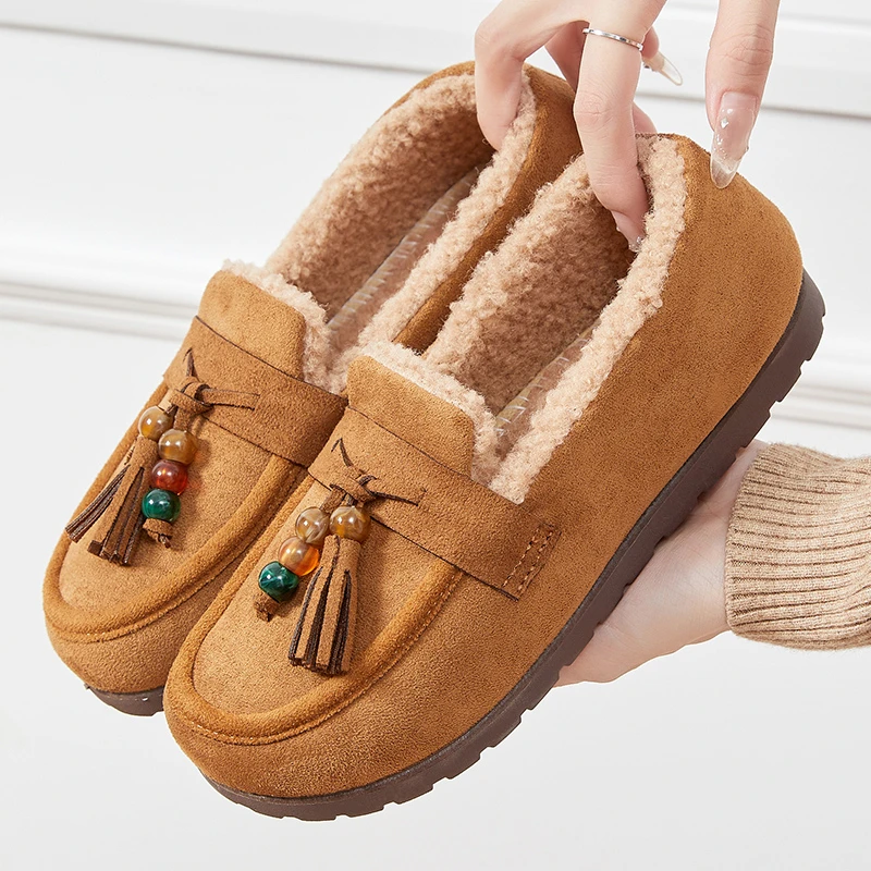 棉鞋女网红秋冬季豆豆鞋女加绒保暖休闲鞋平底懒人鞋一脚蹬女鞋