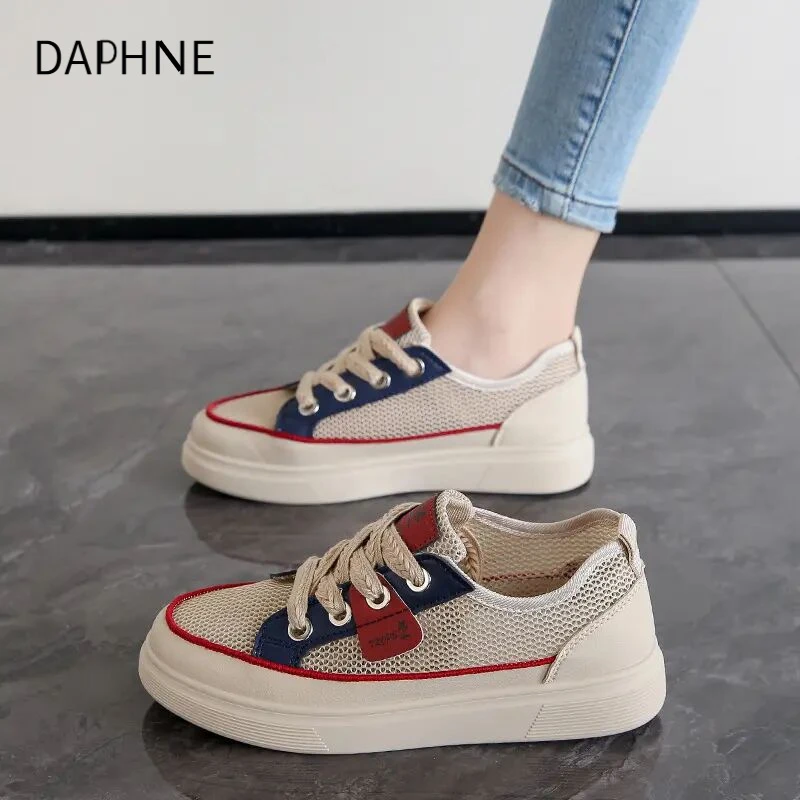 达芺妮旗下夏季网面透气小白鞋女百搭厚底低帮学生舒适女款