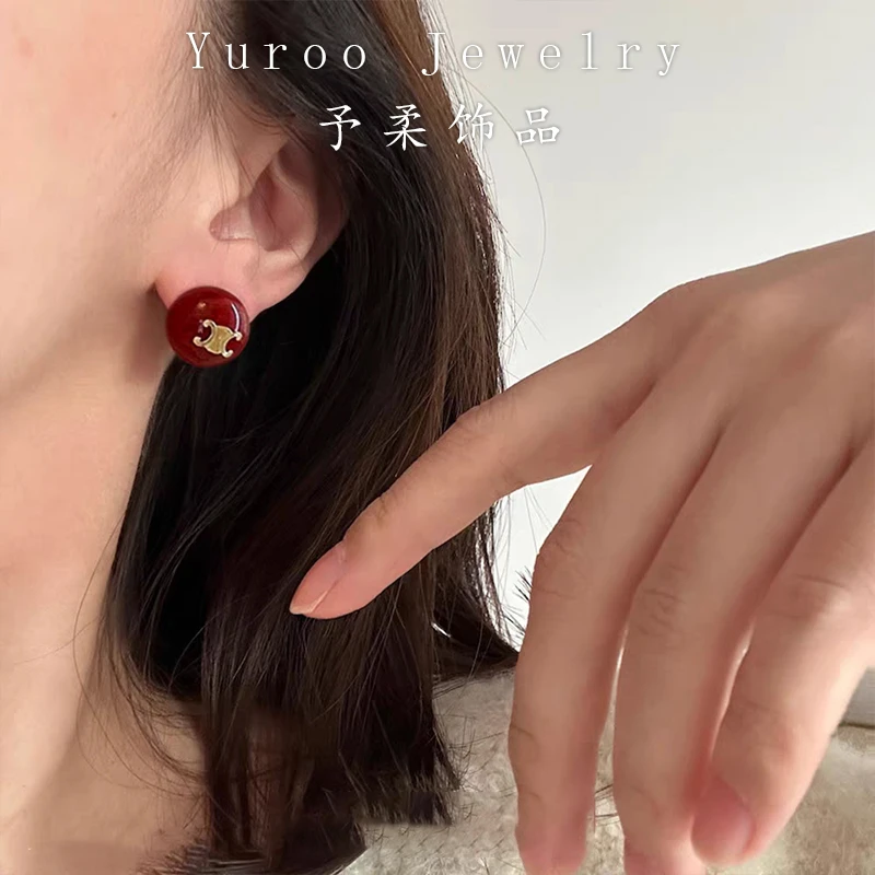 铜合金珐琅耳饰 6715 法式复古宫廷女耳钉上班族耳饰精致轻奢