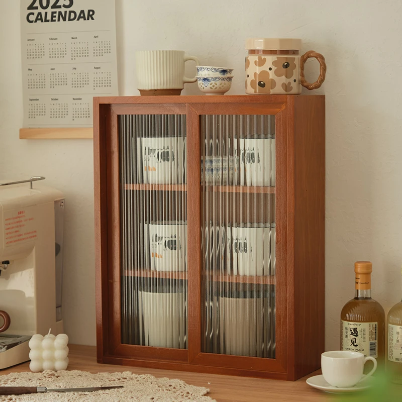 新款长虹玻璃推拉门立柜复古客厅家用储物柜新中式桌面收纳柜