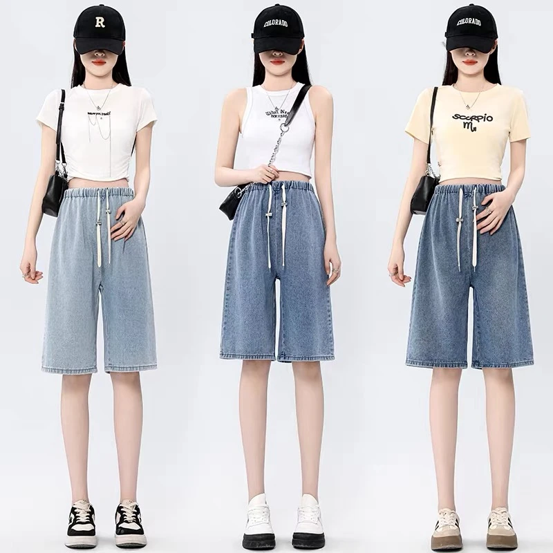 孕妇抽绳子短裤五分裤外穿牛仔裤子宽松型休闲简约