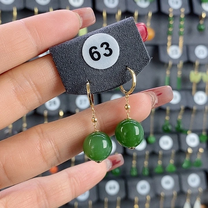 和田玉耳饰18K金镶嵌丽