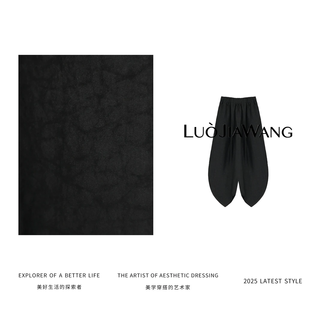 100%桑蚕丝夏季休闲时尚复古设计款百搭花苞裤LUOJIAWANG【胧烟】