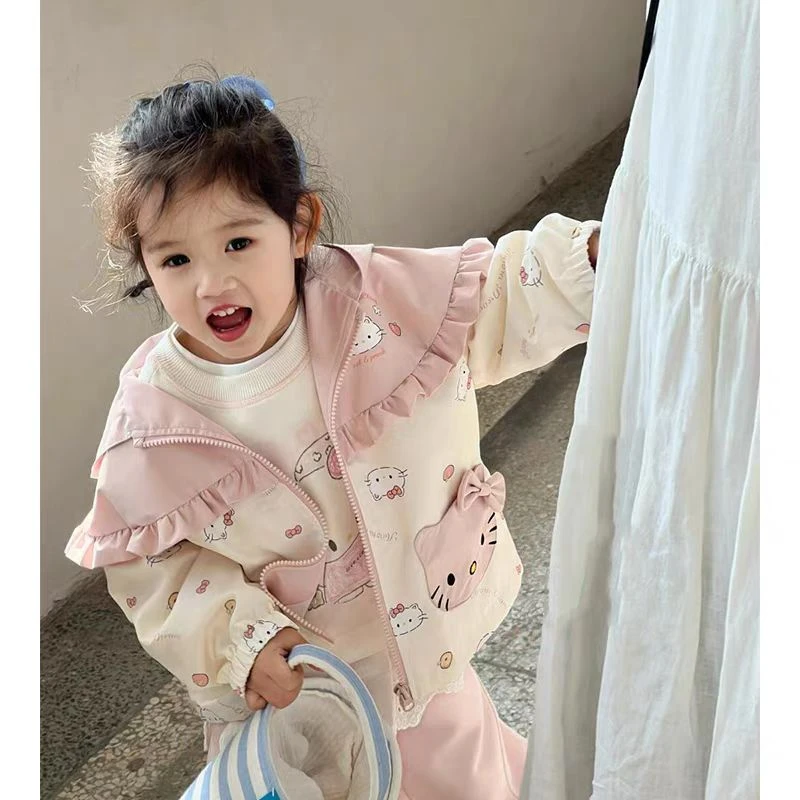 童装女童外套2025新款春装儿童kt猫棒球服宝宝时髦可爱连帽卫衣