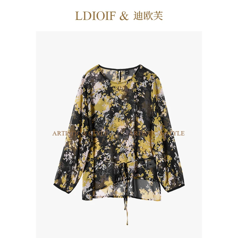 迪欧芙|风传花信双色晕染花卉/清透乔其纱 绑带上衣罩衫#QSY18569