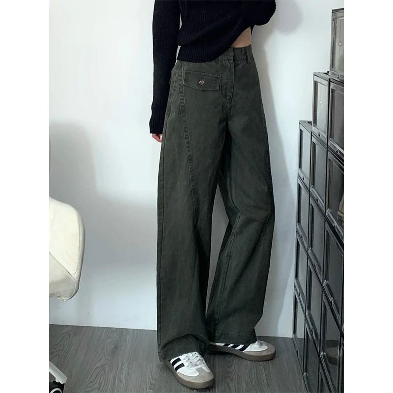 美式工装阔腿弯刀牛仔裤女2025夏季新款宽松显瘦百搭休闲垂感裤子