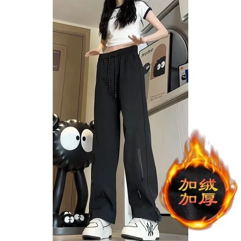 加绒加厚冲锋裤男款秋冬休闲美式抽绳直筒机能工装裤子户外登山裤