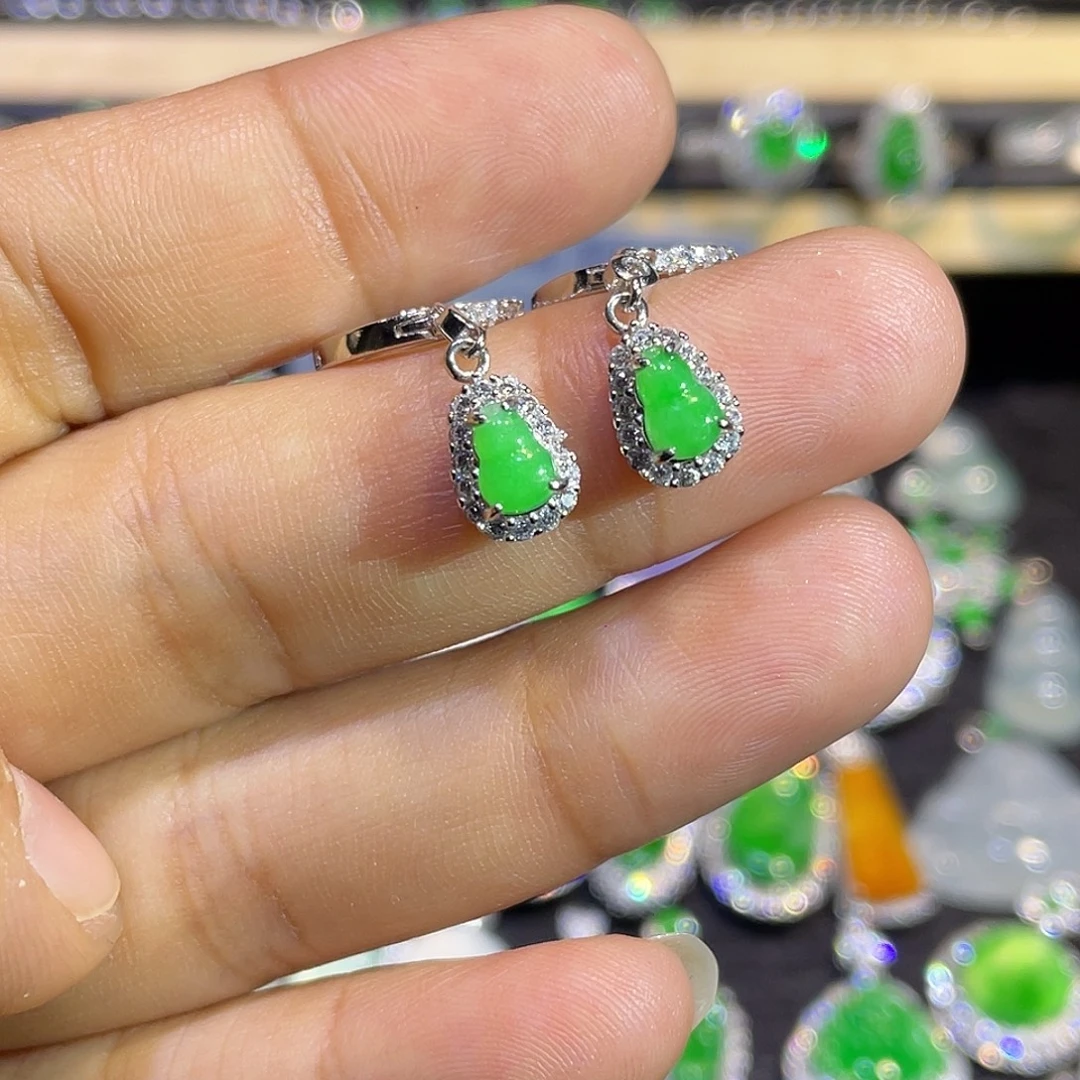 翡翠银S925镶嵌耳饰