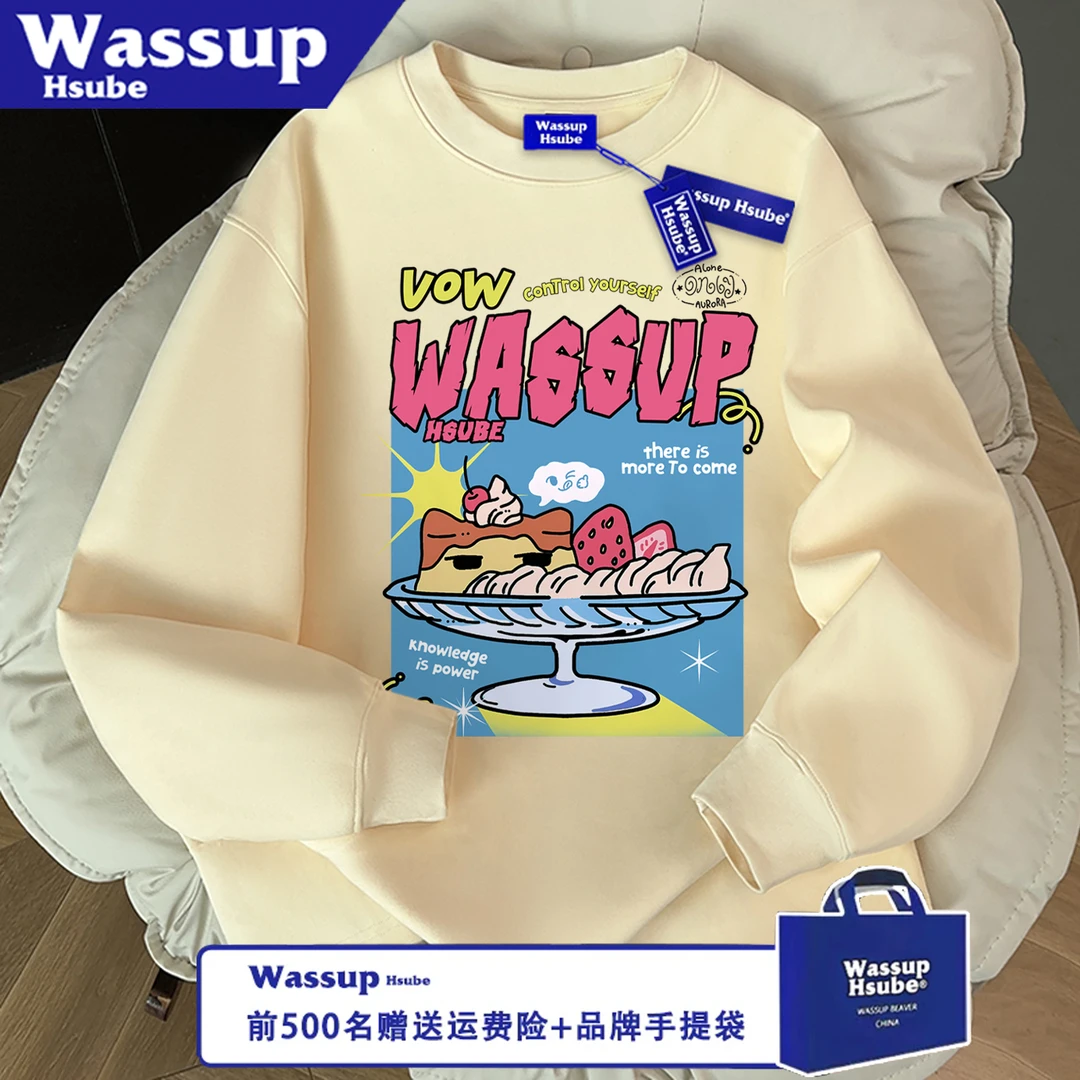 WASSUP HSUBE休闲长袖秋冬冰淇淋百搭潮流美式宽松印花情侣上衣