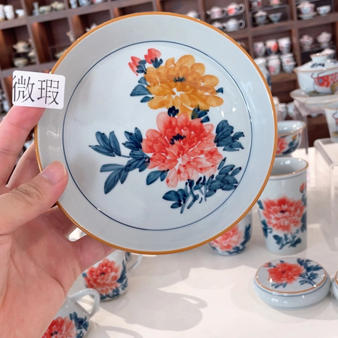 釉下手绘茶具微瑕