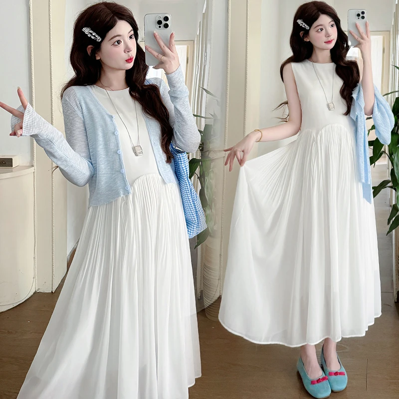 时髦孕妇装新款夏装高级显瘦大码气质网红时尚款夏季连衣裙两件套