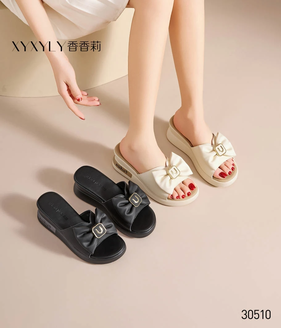 香香莉女鞋30510新款时尚百搭蝴蝶结凉鞋女平底沙滩鞋女鞋2025夏
