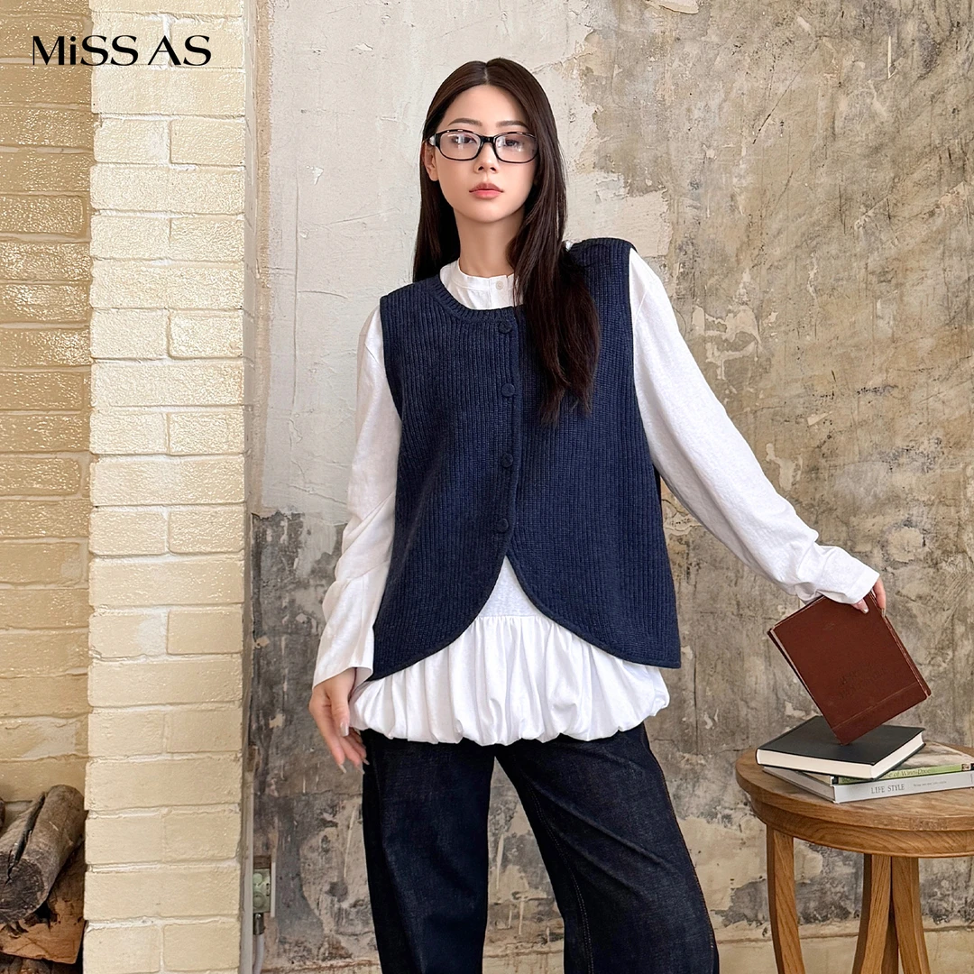 【YOEYYOU】蓝色简约百搭后背扣圆摆毛织马甲女25秋冬MISSAS买手店