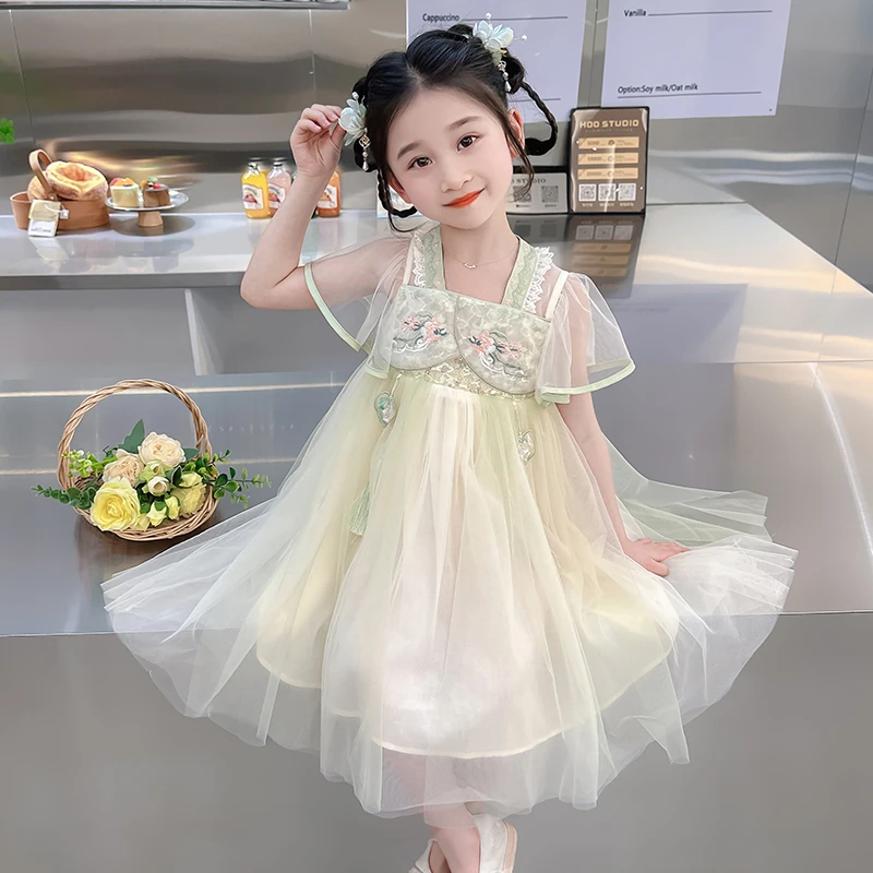 女童汉服2025新款夏季洋气连衣裙女孩新中式国风唐装女宝宝公主裙