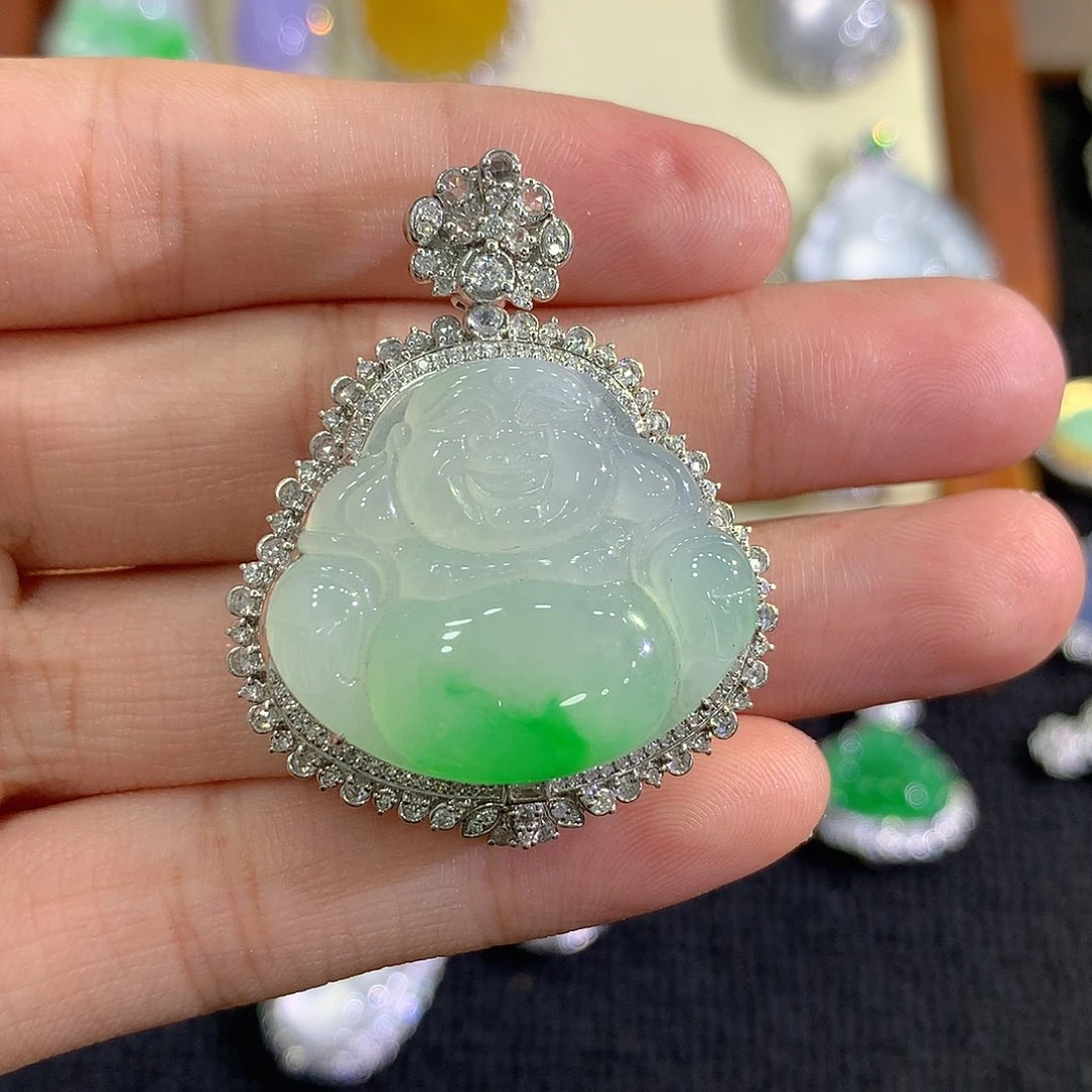 简***啊翡翠18K金镶嵌吊坠(不含链)佛公