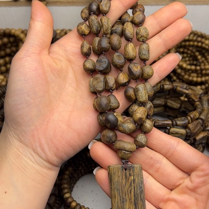 沉香沉香碎屑种植奇楠高结油树钉项链34.8克