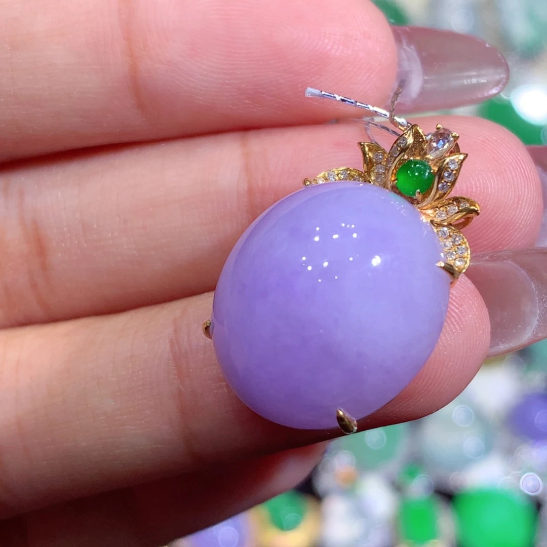 翡翠18K金镶嵌吊坠(不含链)