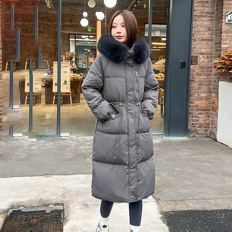 羽绒服冬季女高级感新款长款中戏外套鸭绒毛领加厚平湖HD