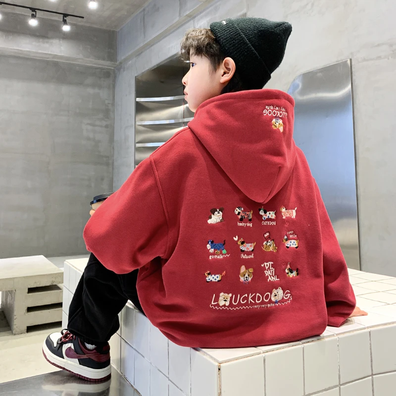 【2024秋冬款上新】男童加绒卫衣中大儿童保暖红色上衣男孩秋冬装潮