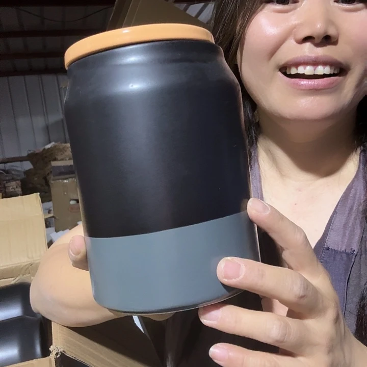 外贸尾单高温陶瓷微瑕黑色带盖罐子