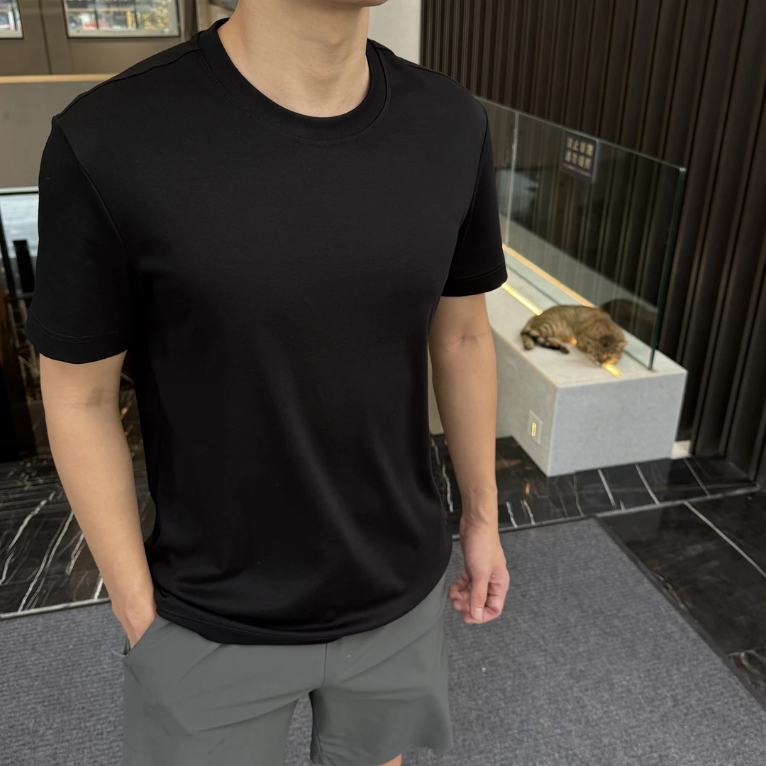 80支凉感液氨科技抑菌棉夏季T恤纯色圆领百搭休闲高级感短袖男士