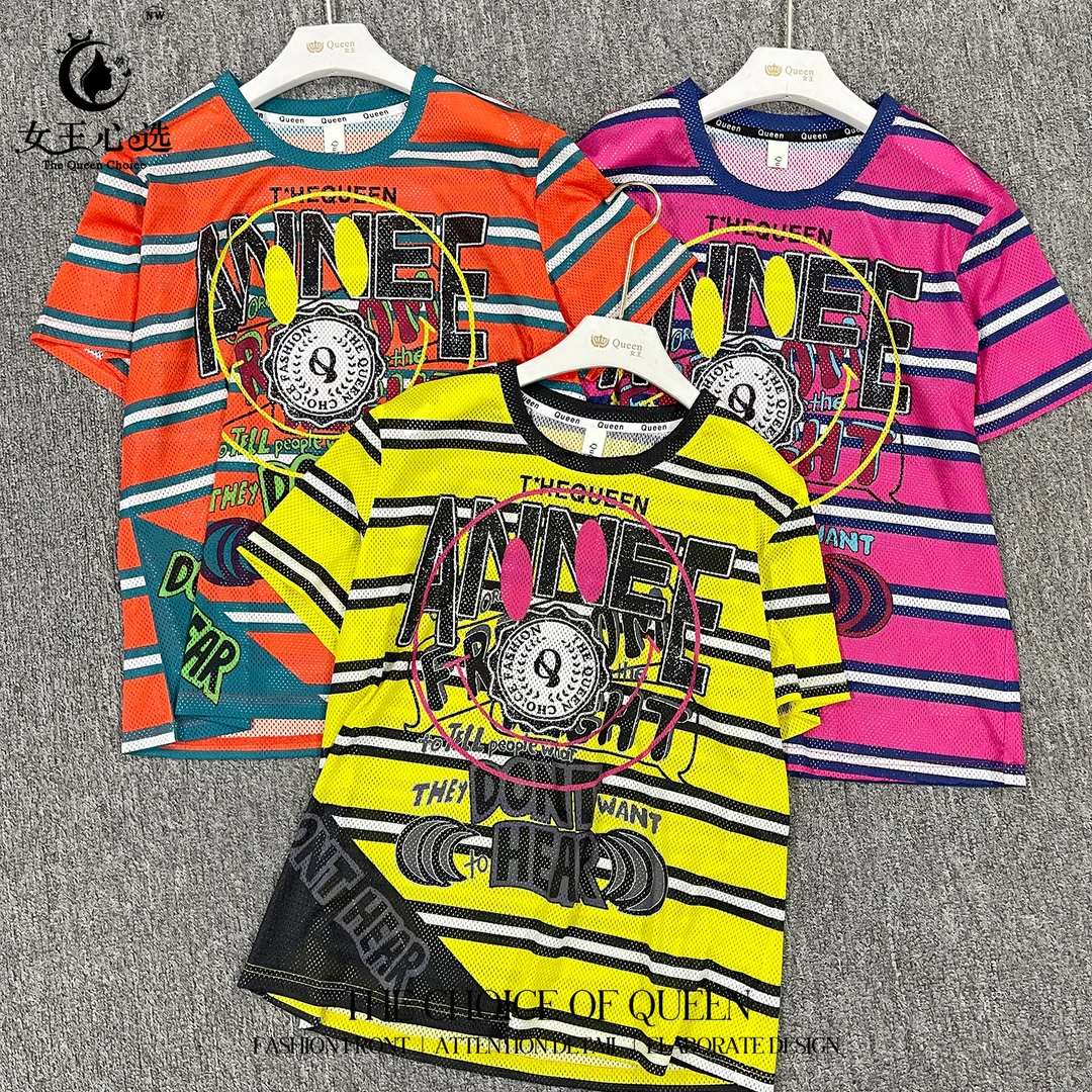 【衣圆圆】夏季新款D3A619时尚圆领条纹字母短袖T恤