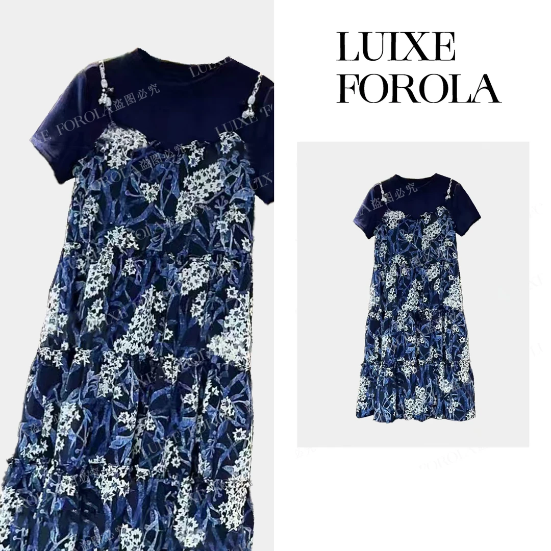 幽兰繁花 FOROLA 夏季新款假两件大码显瘦韩式连衣裙 NZ25045