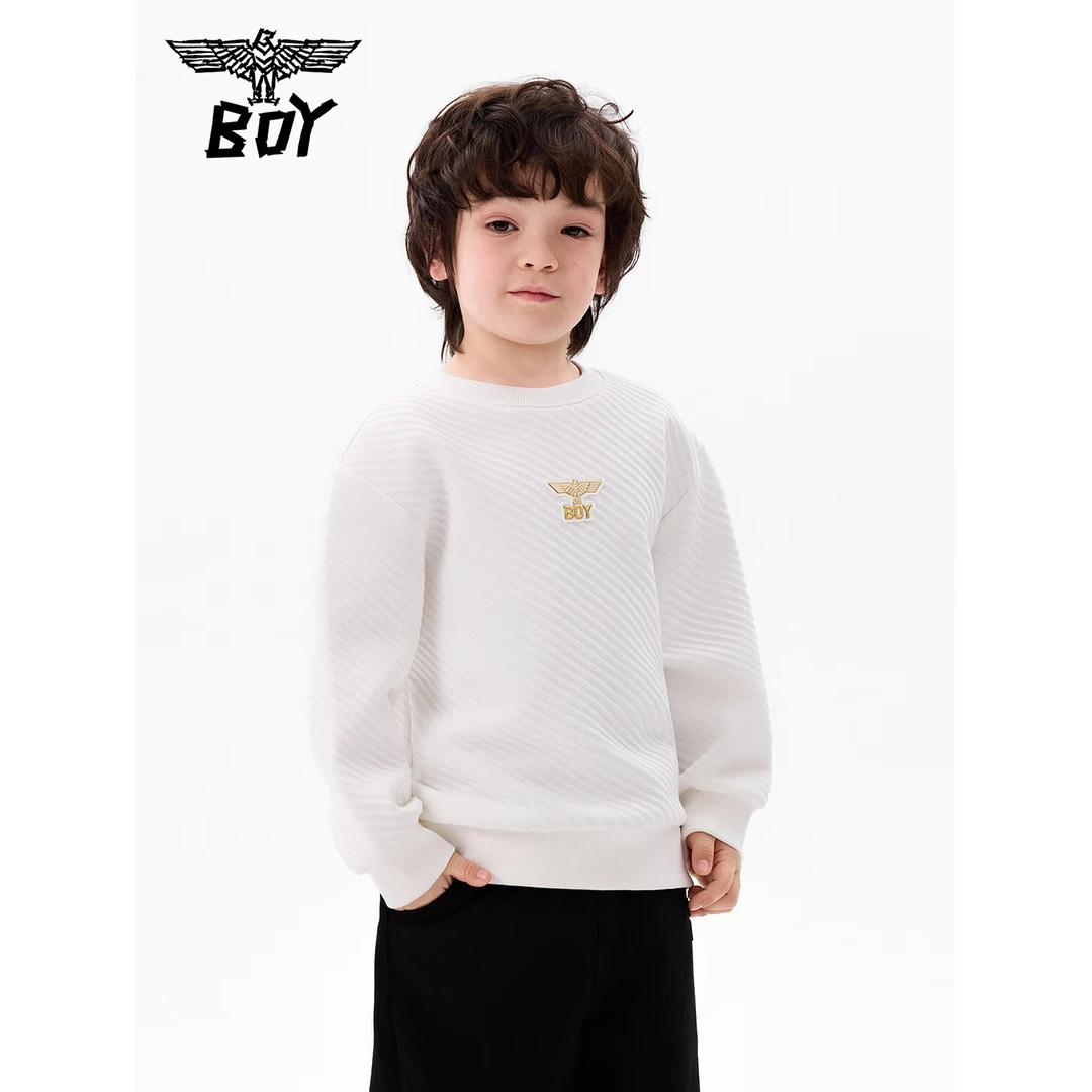 BOY JUNIOR男童卫衣26春新款宽松洋气字母圆领上衣 白色 170