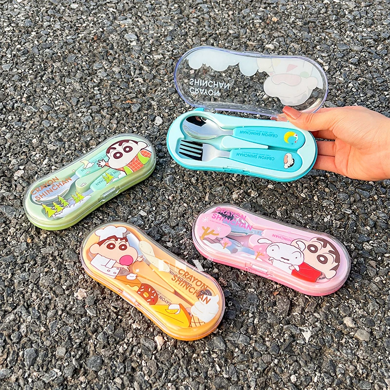 蜡笔小新餐具套装304不锈钢勺子叉子学生儿童卡通便携餐具家用