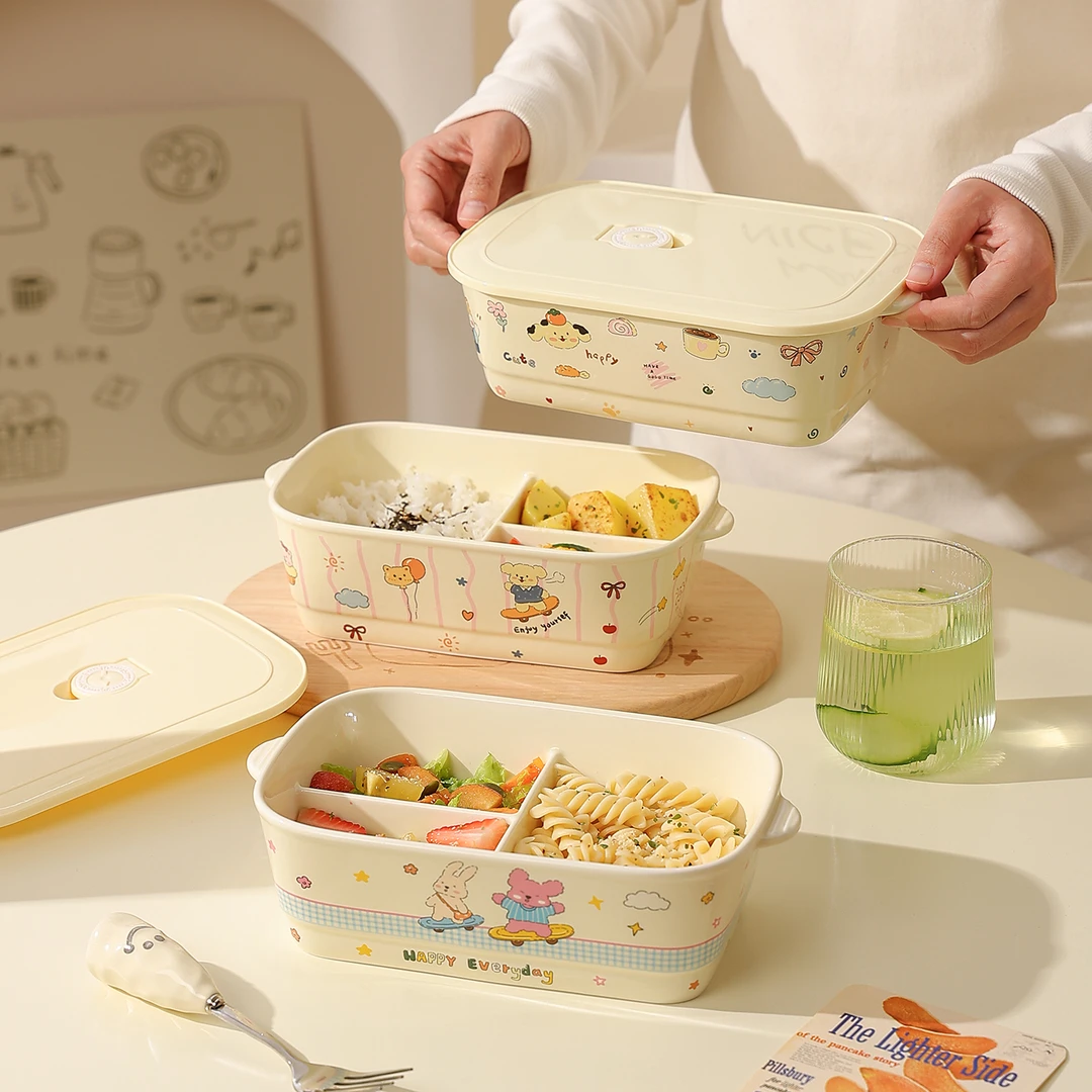 高级感高颜值饭盒学生党上班族便当盒保鲜盒保鲜碗分格带盖可微波