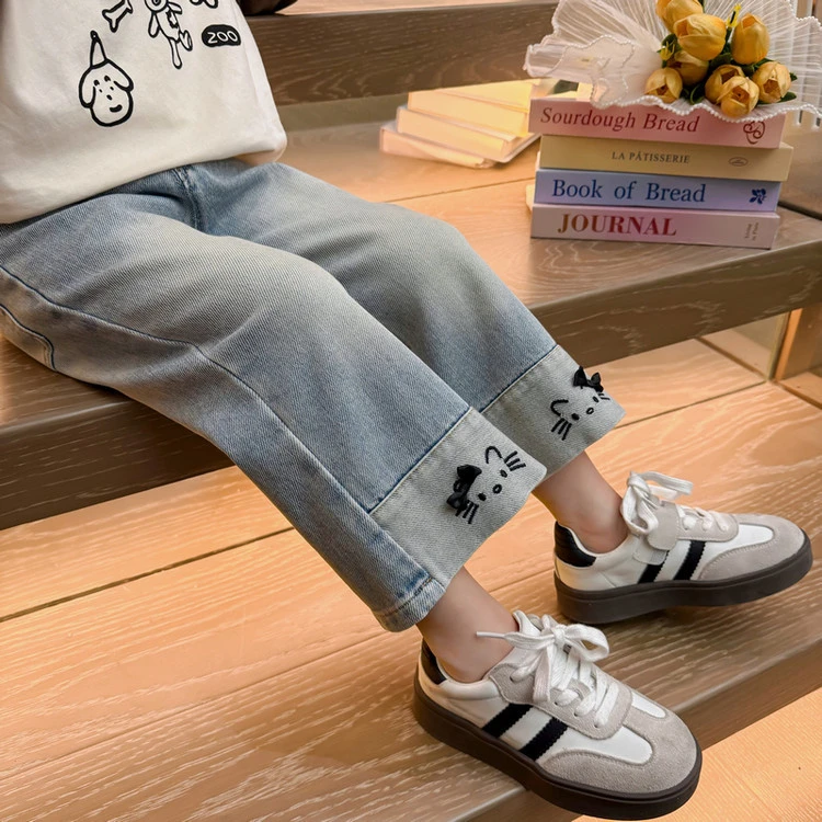 女童裤子春秋2025新款女孩宝宝洋气时髦牛仔裤儿童春装宽松直筒裤