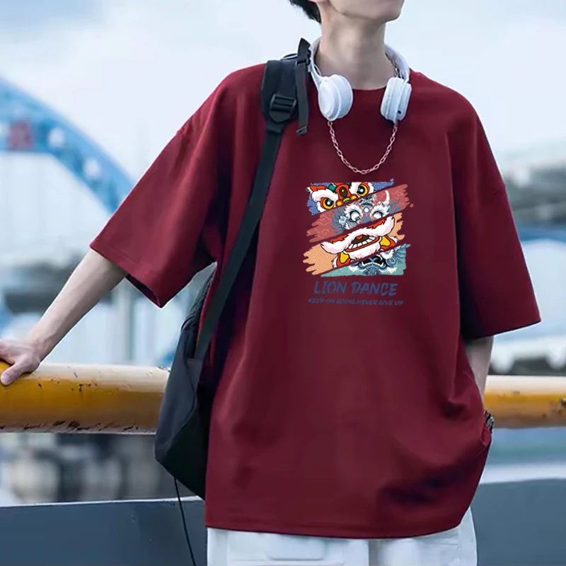 纯棉红色本命年短袖t恤男女同款潮牌青少年男生宽松大码上衣半袖