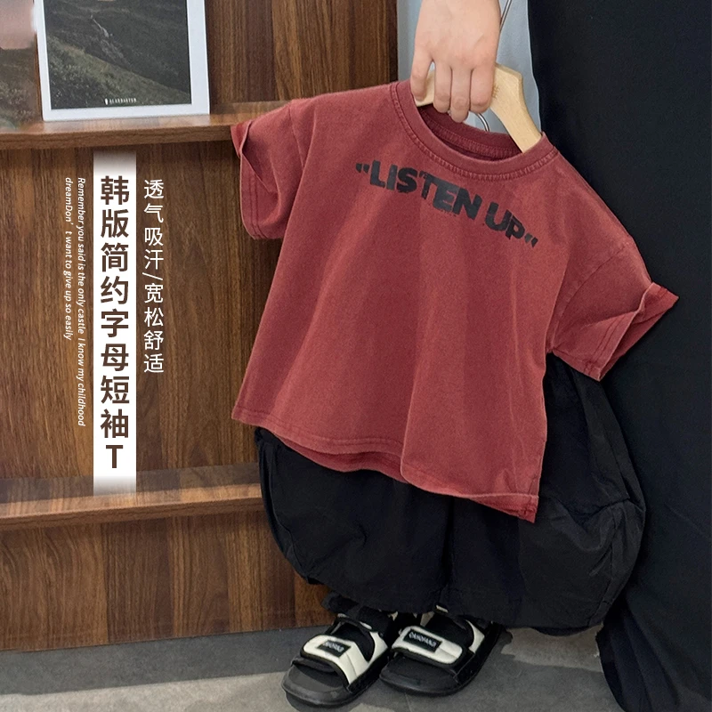 《主播力推》韩版男童女童个性字母25XL1059圆领短袖夏装中小童半袖