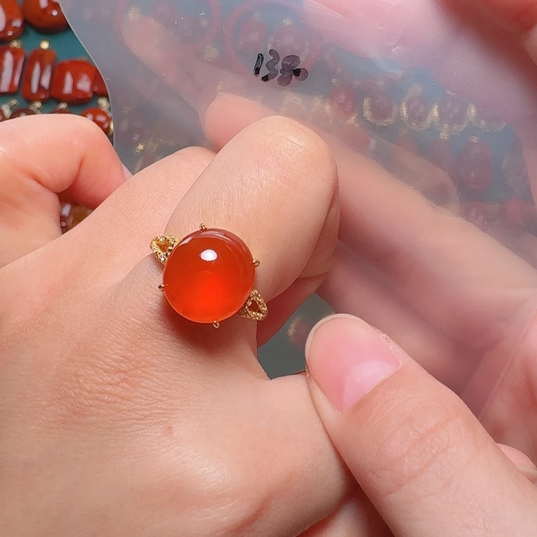 南红玛瑙银S925镶嵌戒指