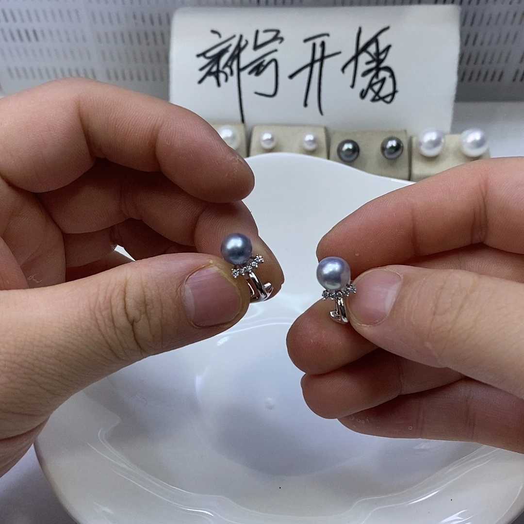 海水珍珠银S925镶嵌耳饰