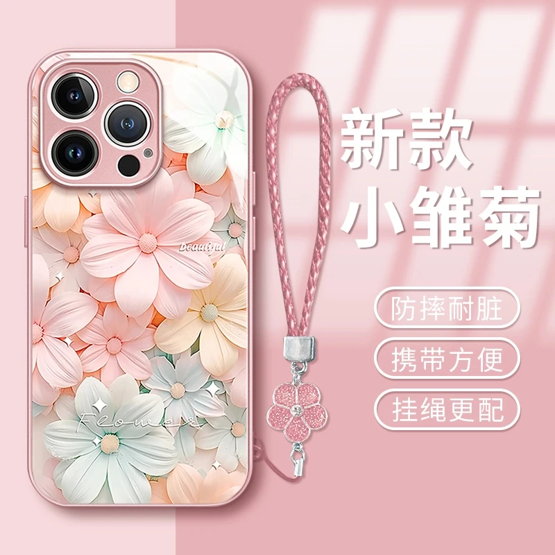 小雏菊夏季金属漆玻璃壳适用苹果华为vivo小米oppo防摔女款手机壳