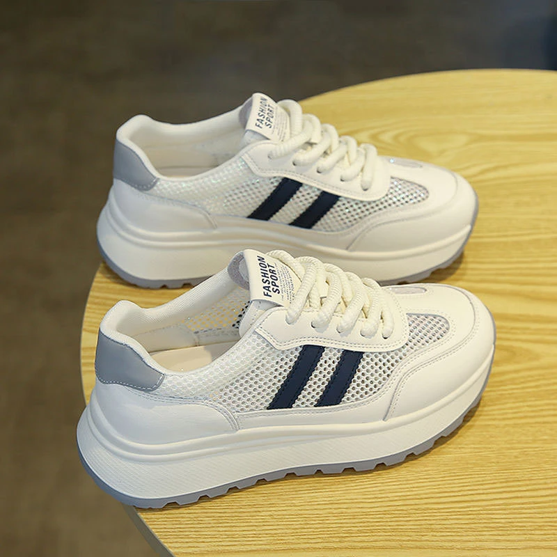 头层牛皮～网面阿甘鞋子女款夏季小白鞋休闲运动老爹鞋厚底女鞋